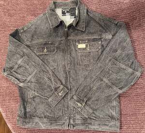 Vintage Rocawear Y2K Distressed Washed Grey Denim Full-Zip Jacket Size XL